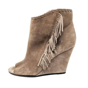 Vince Camuto Shoes Womens 8 Booties Tecca Wedge Fringe Leather Ankle Boots Zip
